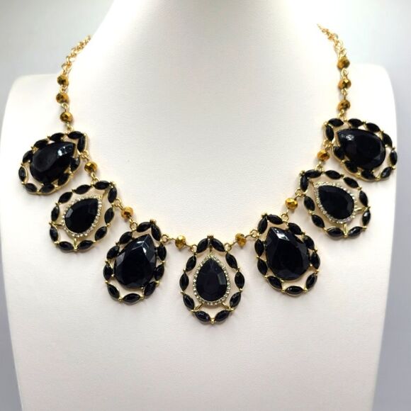INC International Concepts Black and gold rhinestones necklace - Picture 1 of 8